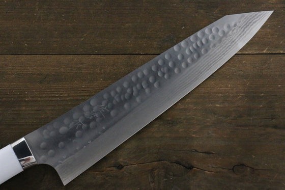 Takeshi Saji SRS13 Hammered Damascus Kengata Gyuto 240mm White Stone Handle - Japanny - Best Japanese Knife