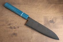 Seisuke VG5 Nashiji Black Dye Santoku  165mm Blue Canvas with Micarta Handle - Japanny - Best Japanese Knife