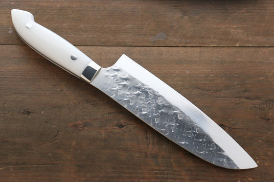 Takeshi Saji SRS13 Hammered Santoku  180mm White Stone Handle - Japanny - Best Japanese Knife