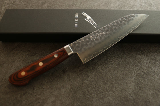 Seisuke Swedish Steel Santoku Mahogany Handle&Black Towel Gift set - Japanny - Best Japanese Knife
