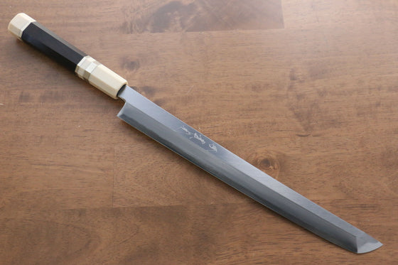 Jikko Shiko Blue Steel Sakimaru Yanagiba  300mm Ebony with Double Ring Handle - Japanny - Best Japanese Knife