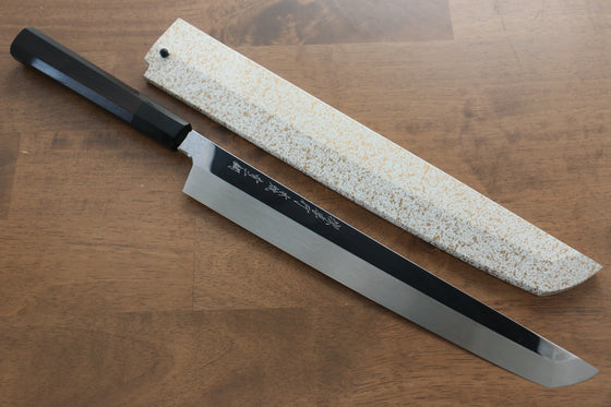 Sakai Takayuki Genbu Blue Steel No.2 Honyaki Mirrored Finish Sakimaru Yanagiba 300mm Ebony Wood Handle with Sheath - Japanny - Best Japanese Knife