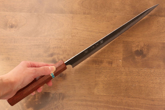 Yu Kurosaki Fujin Blue Super Hammered Sujihiki 270mm Maple(With turquoise ring Brown) Handle - Japanny - Best Japanese Knife