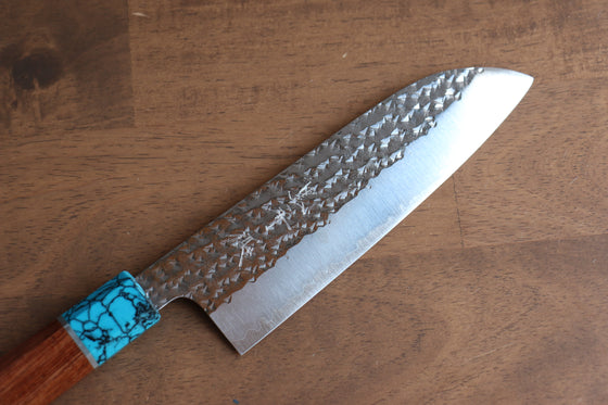 Yu Kurosaki Senko R2/SG2 Hammered Santoku  165mm Shitan(ferrule: Turquoise) Handle - Japanny - Best Japanese Knife