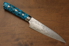  Takeshi Saji R2/SG2 Diamond Finish Petty-Utility 130mm Blue Turquoise Handle - Japanny - Best Japanese Knife