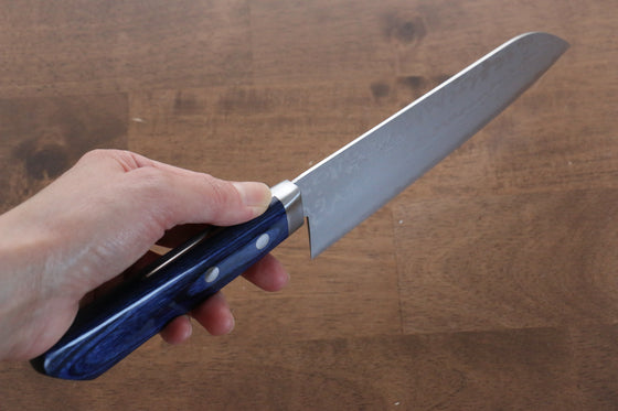 Kunihira Sairyu VG10 Damascus Santoku 170mm Blue Pakka wood Handle - Japanny - Best Japanese Knife