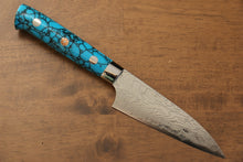  Takeshi Saji R2/SG2 Diamond Finish Petty-Utility 90mm Blue Turquoise Handle - Japanny - Best Japanese Knife