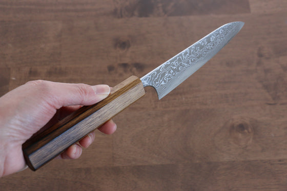 Katsushige Anryu VG10 Migaki Finished Damascus Petty-Utility 130mm Oak Handle - Japanny - Best Japanese Knife