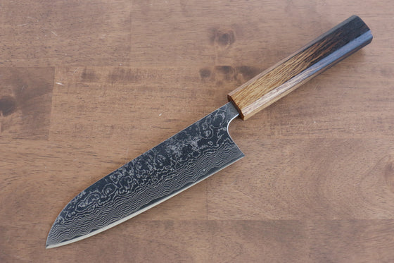 Katsushige Anryu VG10 Migaki Finished Damascus Santoku  165mm Oak Handle - Japanny - Best Japanese Knife