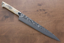  Takeshi Saji VG10 Black Damascus Sujihiki 240mm Cow Bone Handle - Japanny - Best Japanese Knife