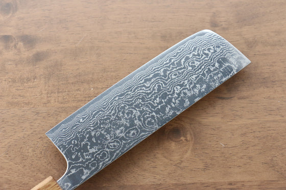 Katsushige Anryu VG10 Migaki Finished Damascus Nakiri  165mm Oak Handle - Japanny - Best Japanese Knife