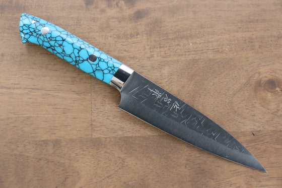 Takeshi Saji SRS13 Hammered Petty-Utility  130mm Blue Turquoise Handle - Japanny - Best Japanese Knife