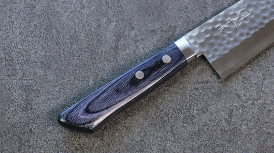 Kunihira VG1 Hammered Santoku 170mm Navy blue Pakka wood Handle - Japanny - Best Japanese Knife