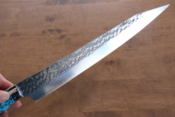 Yu Kurosaki Senko R2/SG2 Hammered Sujihiki  240mm Turquoise Handle - Japanny - Best Japanese Knife