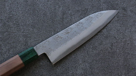 Seisuke Blue Super Hammered Santoku  165mm Walnut(With Double Green Pakka wood) Handle - Japanny - Best Japanese Knife