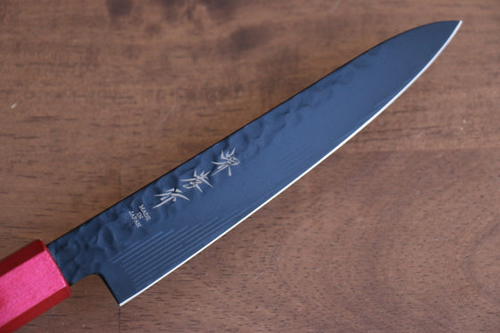 Sakai Takayuki Kurokage VG10 Hammered Teflon Coating Petty-Utility  150mm Live oak Lacquered (Kouseki) Handle - Japanny - Best Japanese Knife