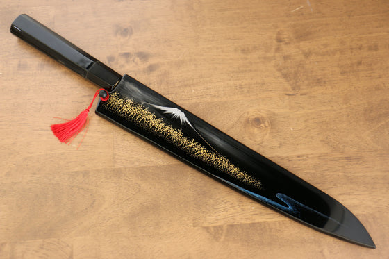 Yu Kurosaki Senko R2/SG2 Hammered Mt Fuji Chinkin Sujihiki  270mm Lacquered Handle with Sheath - Japanny - Best Japanese Knife