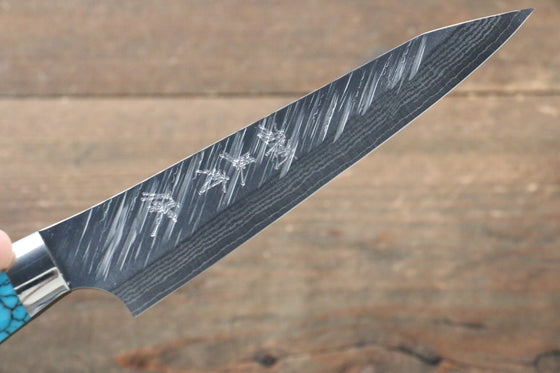 Yu Kurosaki Fujin SPG2 Hammered Damascus Petty-Utility Japanese Knife 130mm Turquoise Handle - Japanny - Best Japanese Knife