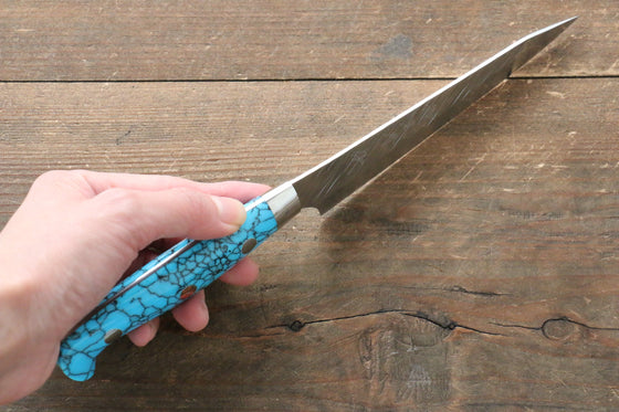 Yu Kurosaki Fujin SPG2 Hammered Damascus Petty-Utility Japanese Knife 130mm Turquoise Handle - Japanny - Best Japanese Knife
