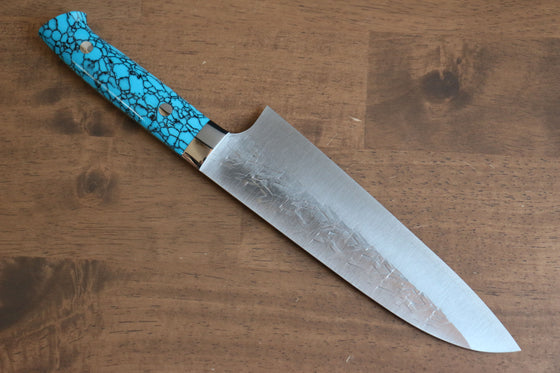 Takeshi Saji SRS13 Hammered Santoku  180mm Blue Turquoise Handle - Japanny - Best Japanese Knife