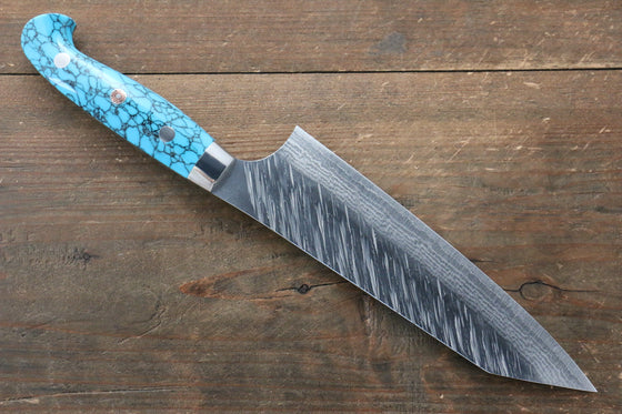 Yu Kurosaki Fujin SPG2 Hammered Damascus Bunka  165mm Turquoise Handle - Japanny - Best Japanese Knife
