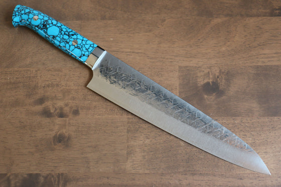Takeshi Saji SRS13 Hammered Gyuto 240mm Blue Turquoise Handle - Japanny - Best Japanese Knife