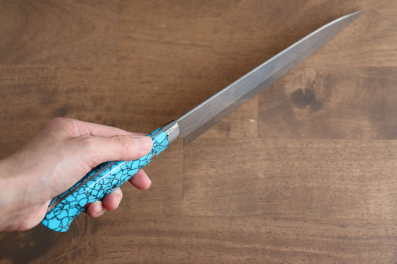 Takeshi Saji SRS13 Hammered Gyuto 210mm Blue Turquoise Handle - Japanny - Best Japanese Knife