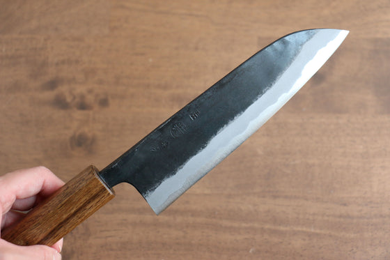 Kyohei Shindo Blue Steel Black Finished Santoku 170mm Live oak Lacquered Handle - Japanny - Best Japanese Knife