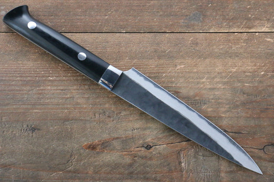 Takeshi Saji Blue Super Kurouchi Hammered Petty-Utility  135mm Black Micarta Handle - Japanny - Best Japanese Knife
