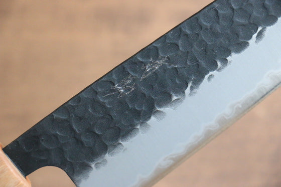 Seisuke Shitan Blue Super Hammered Kurouchi Santoku 170mm Shitan Handle - Japanny - Best Japanese Knife
