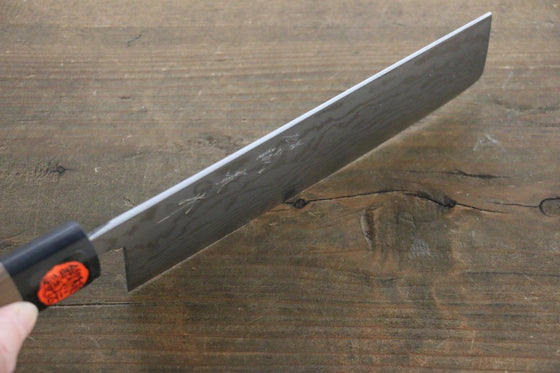 Shigeki Tanaka Blue Steel No.2 Damascus Nakiri 165mm Walnut Handle - Japanny - Best Japanese Knife