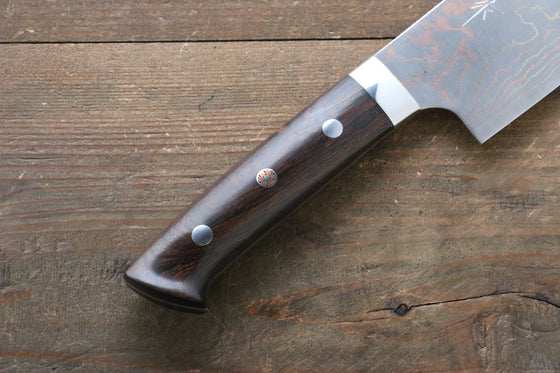 Takeshi Saji Blue Steel No.2 Colored Damascus Nakiri  175mm Ironwood Handle - Japanny - Best Japanese Knife