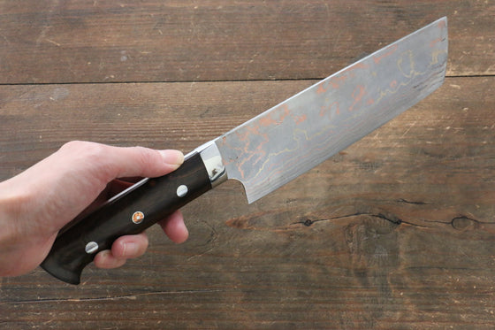 Takeshi Saji Blue Steel No.2 Colored Damascus Nakiri  175mm Ironwood Handle - Japanny - Best Japanese Knife