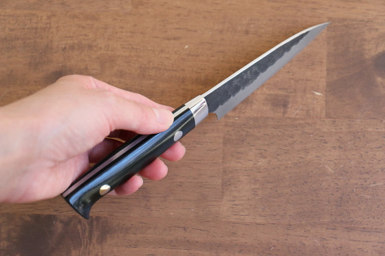 Takeshi Saji Blue Super Kurouchi Hammered Petty-Utility  90mm Black Micarta Handle - Japanny - Best Japanese Knife