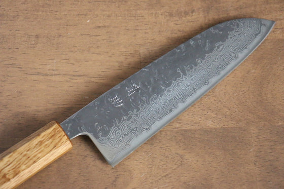 Seisuke Tsukikage AUS10 Migaki Finished Hammered Damascus Santoku 170mm Oak Handle - Japanny - Best Japanese Knife