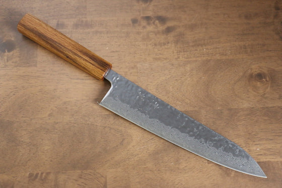 Seisuke Tsukikage AUS10 Migaki Finished Hammered Damascus Gyuto 210mm Oak Handle - Japanny - Best Japanese Knife