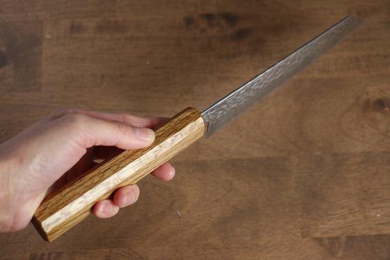 Seisuke Tsukikage AUS10 Migaki Finished Hammered Damascus Bunka 170mm Oak Handle - Japanny - Best Japanese Knife