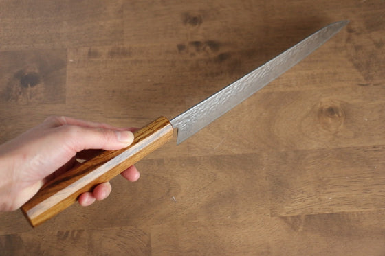 Seisuke Tsukikage AUS10 Migaki Finished Hammered Damascus Gyuto 240mm Oak Handle - Japanny - Best Japanese Knife