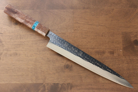 Yu Kurosaki Senko R2/SG2 Hammered Sujihiki  240mm Maple(With turquoise ring Mokume) Handle - Japanny - Best Japanese Knife