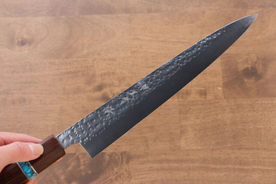 Yu Kurosaki Senko R2/SG2 Hammered Sujihiki 240mm Maple(With turquoise ring Brown) Handle - Japanny - Best Japanese Knife