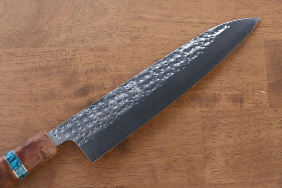 Yu Kurosaki Senko R2/SG2 Hammered Gyuto Japanese Knife 210mm Maple(With turquoise ring Mokume) Handle - Japanny - Best Japanese Knife