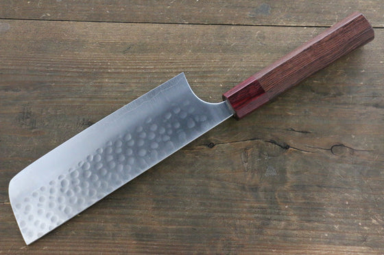 Yoshimi Kato Silver Steel No.3 Hammered Nakiri Japanese Chef Knife 165mm with Red Honduras Handle - Japanny - Best Japanese Knife