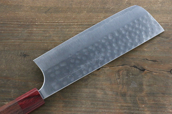 Yoshimi Kato Silver Steel No.3 Hammered Nakiri Japanese Chef Knife 165mm with Red Honduras Handle - Japanny - Best Japanese Knife