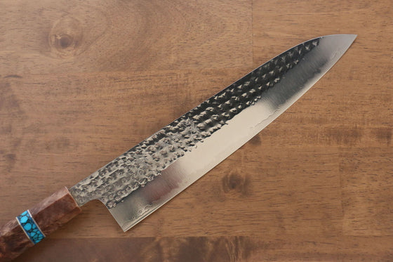 Yu Kurosaki Senko R2/SG2 Hammered Gyuto 240mm Maple(With turquoise ring Mokume) Handle - Japanny - Best Japanese Knife