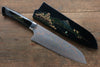 Takeshi Saji Blue Steel No.2 Colored Damascus Maki-e Art Fujisan Santoku Japanese Knife 180mm Lacquered Handle - Japanny - Best Japanese Knife