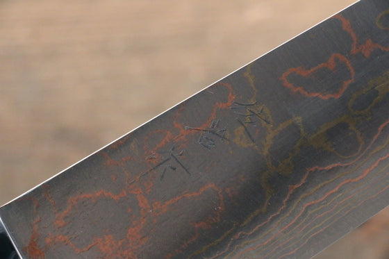 Takeshi Saji Blue Steel No.2 Colored Damascus Maki-e Art Fujisan Santoku  180mm Lacquered Handle - Japanny - Best Japanese Knife