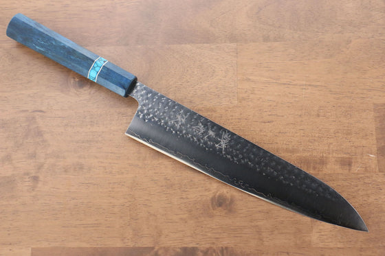 Yu Kurosaki Senko R2/SG2 Hammered Gyuto Japanese Knife 240mm Maple(With turquoise ring Blue) Handle - Japanny - Best Japanese Knife