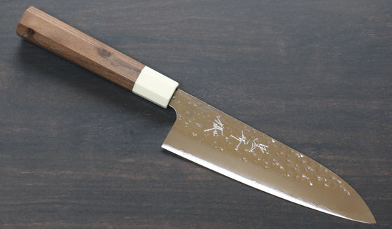 Yu Kurosaki Senko R2/SG2 Hammered Small Santoku 150mm Walnut Handle - Japanny - Best Japanese Knife