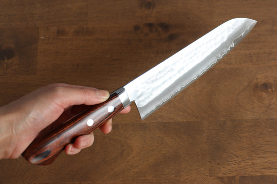 Kunihira Tanzo VG1 Hammered Gyuto 180mm Mahogany Handle - Japanny - Best Japanese Knife