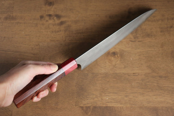 Yoshimi Kato Blue Super Nashiji Gyuto Japanese Knife 210mm with Red Honduras Handle - Japanny - Best Japanese Knife